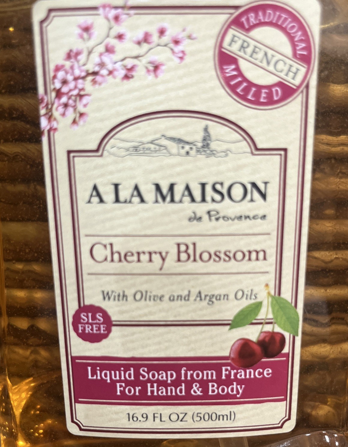 A La Maison Cherry Blossom Liquid Soap France Olive Oil & Argan Oils 16.9oz New!