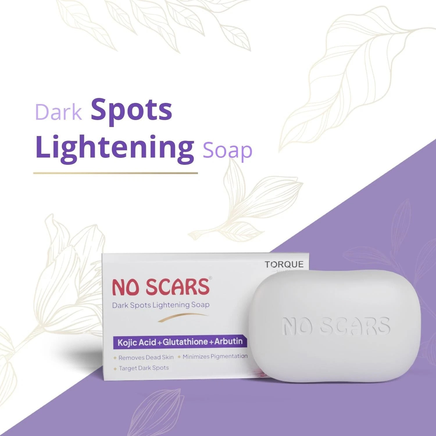 No Scars Kojic Acid & Glutathione Whitening Body Soap 75g Pack of 3 FreeShipping