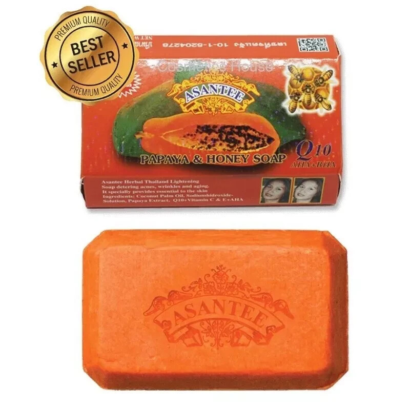 Asantee Thai Herbal Papaya Honey Soap with Q10, AHA, BHA Skin Whitening 125g