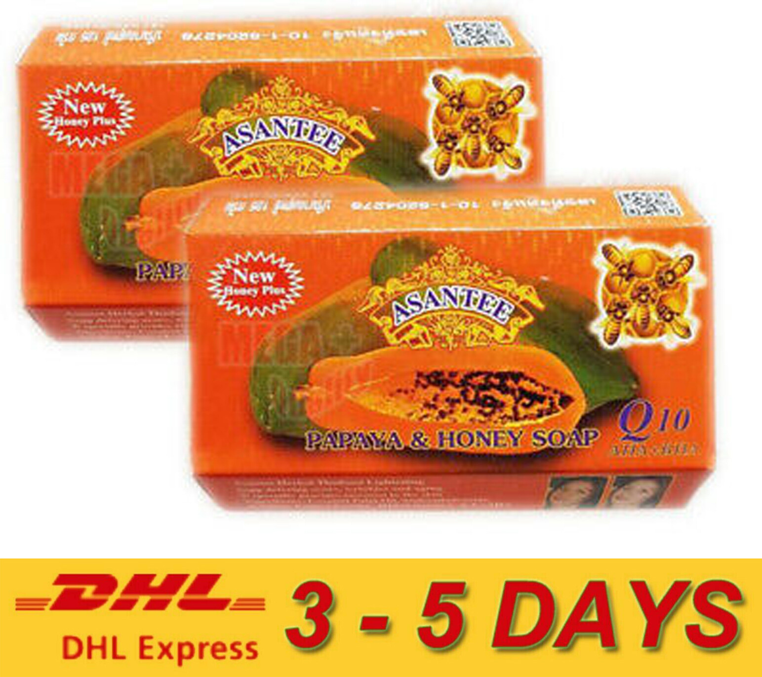 2 x 125g. Asantee Thai Herbal Papaya Honey Soap with Q10 AHA BHA Skin Whiten