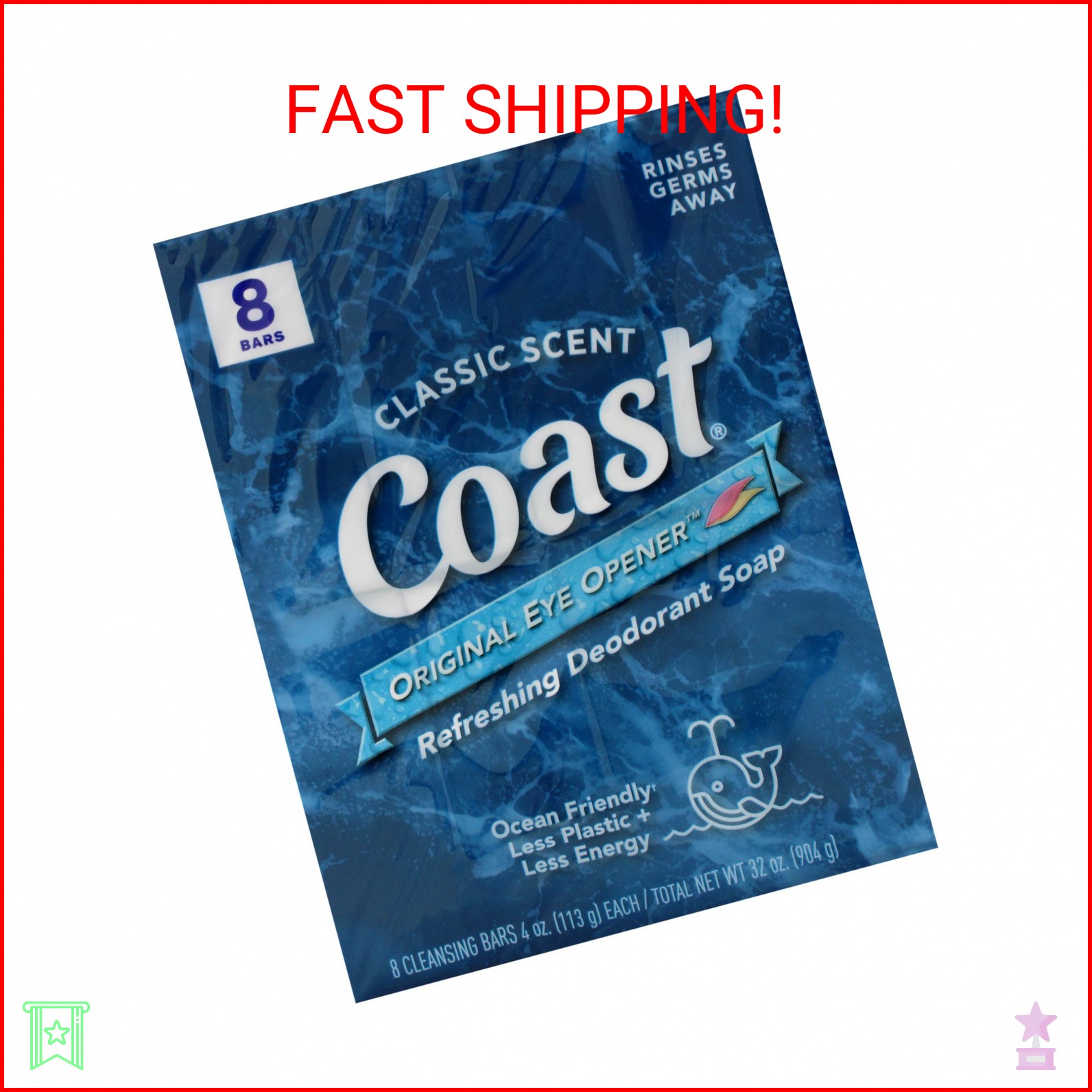 Coast Refreshing Deodorant Soap – Bar Soap with Thick Rich Lather – Clean Rinsin