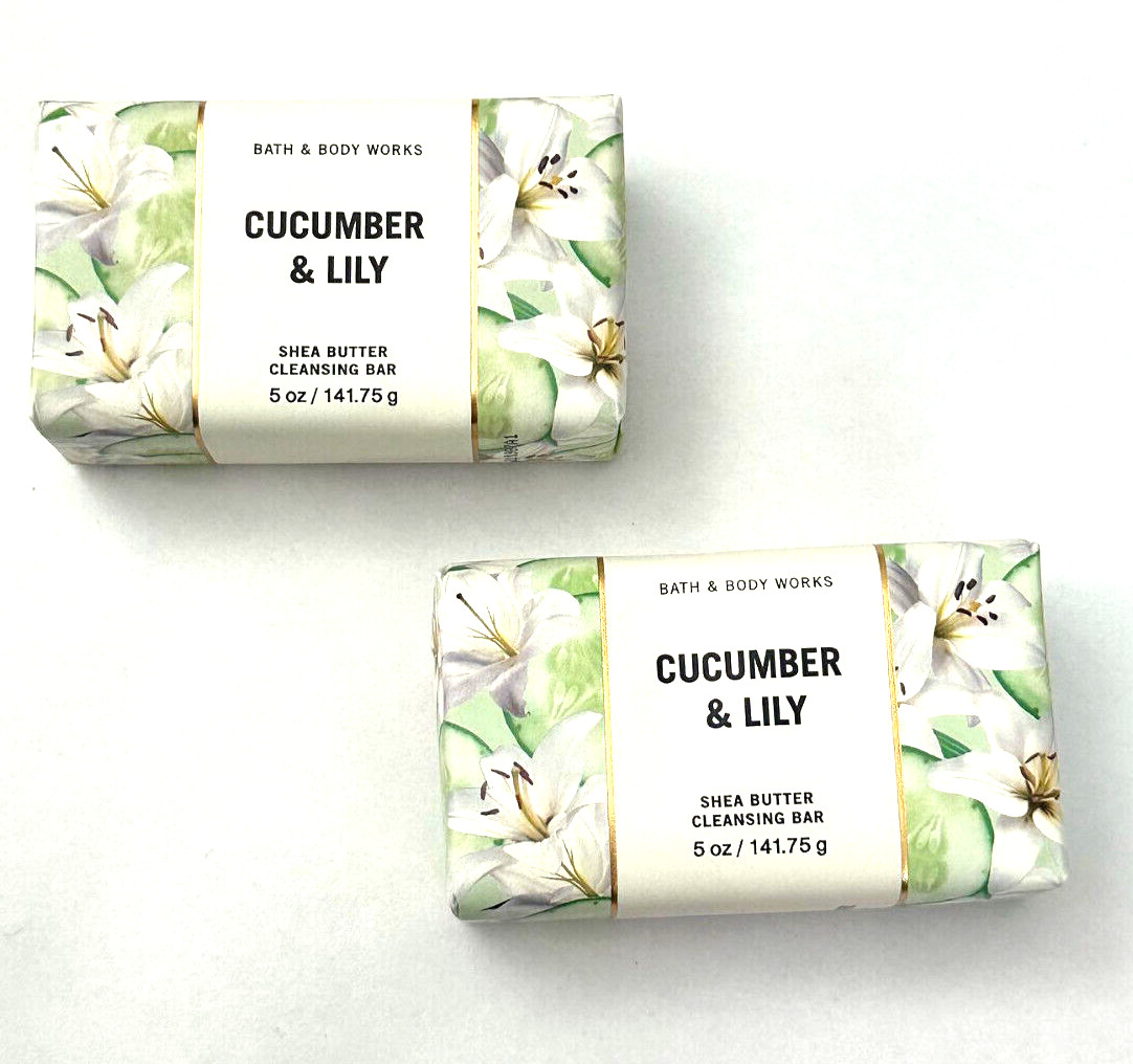 2 BATH & BODY WORKS CUCUMBER & LILY SHEA BUTTER CLEANSING BAR 5 OZ NEW