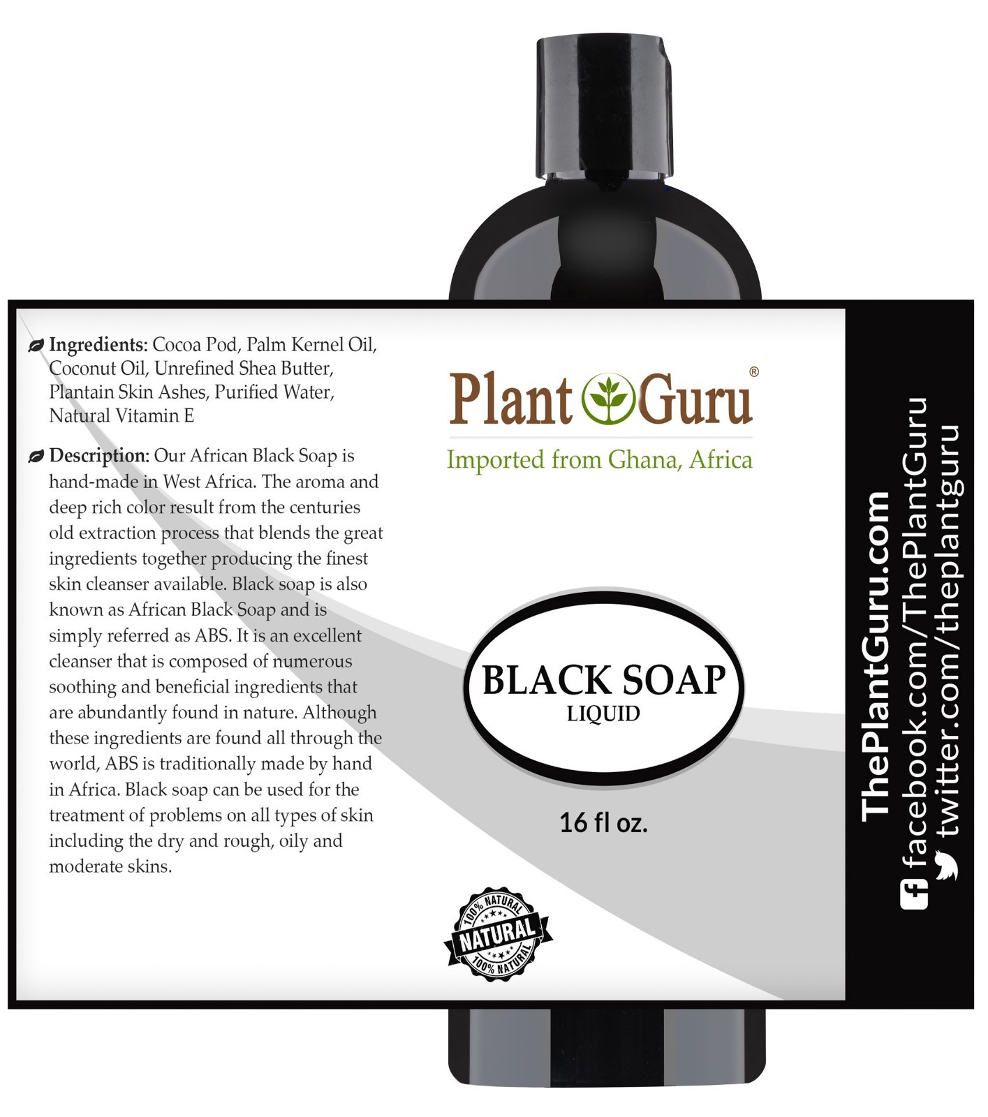 Raw African Black Soap Liquid 100% Pure Organic Natural Ghana Body Wash Shampoo