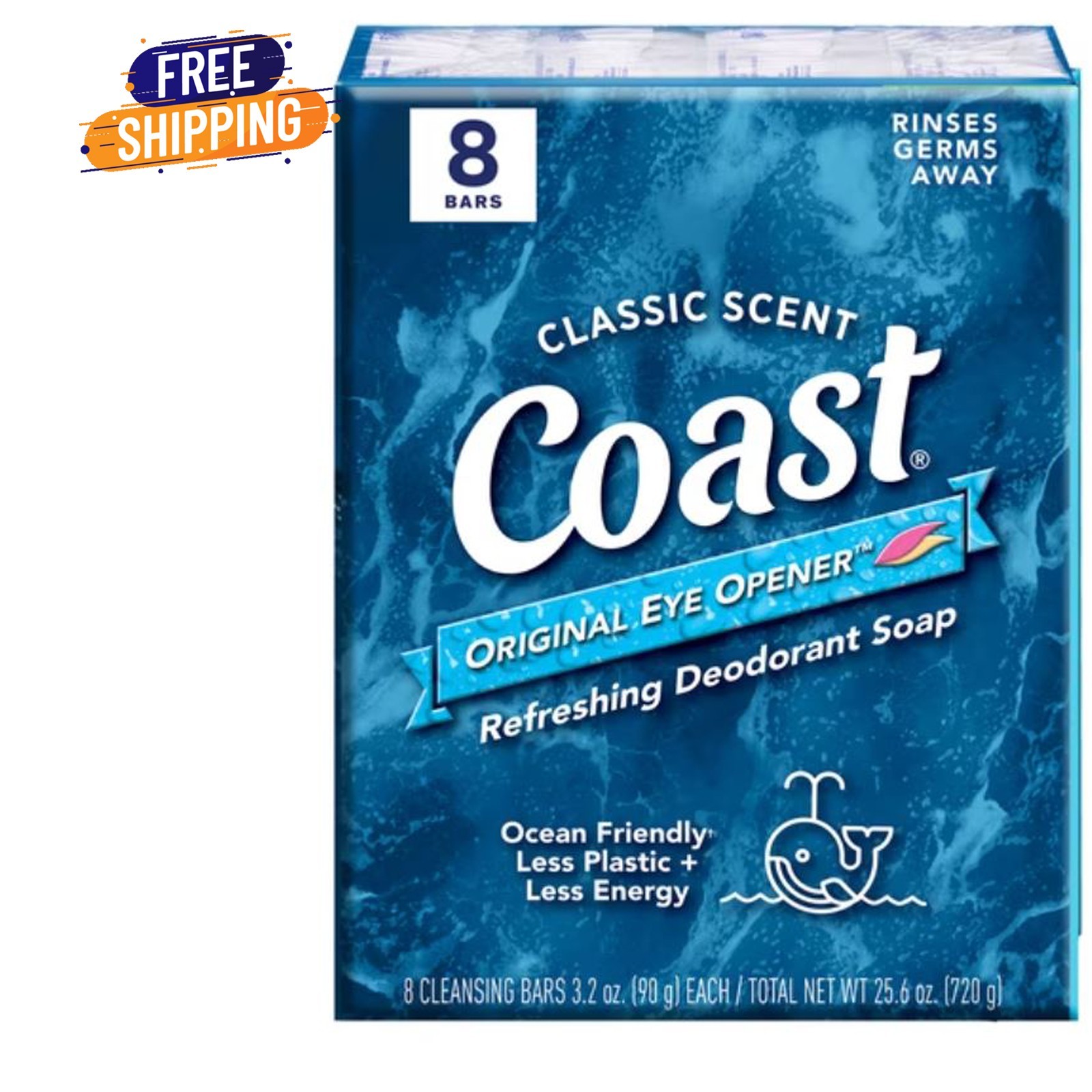 Coast Refreshing Deodorant Bar Soap, for All Skin Types, Classic Scent, 3.2 oz,