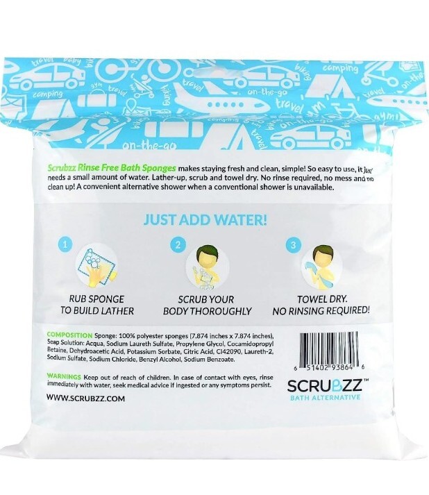 Scrubzz Disposable No Rinse Bathing Wipes – 25 Pack – All-In-1 Single Use Shower