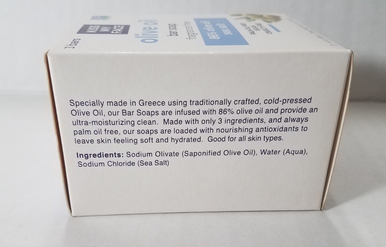 Kiss My Face Olive Oil Vegan Bar Soap Fragrance Free 3pk 4oz Bars NEW