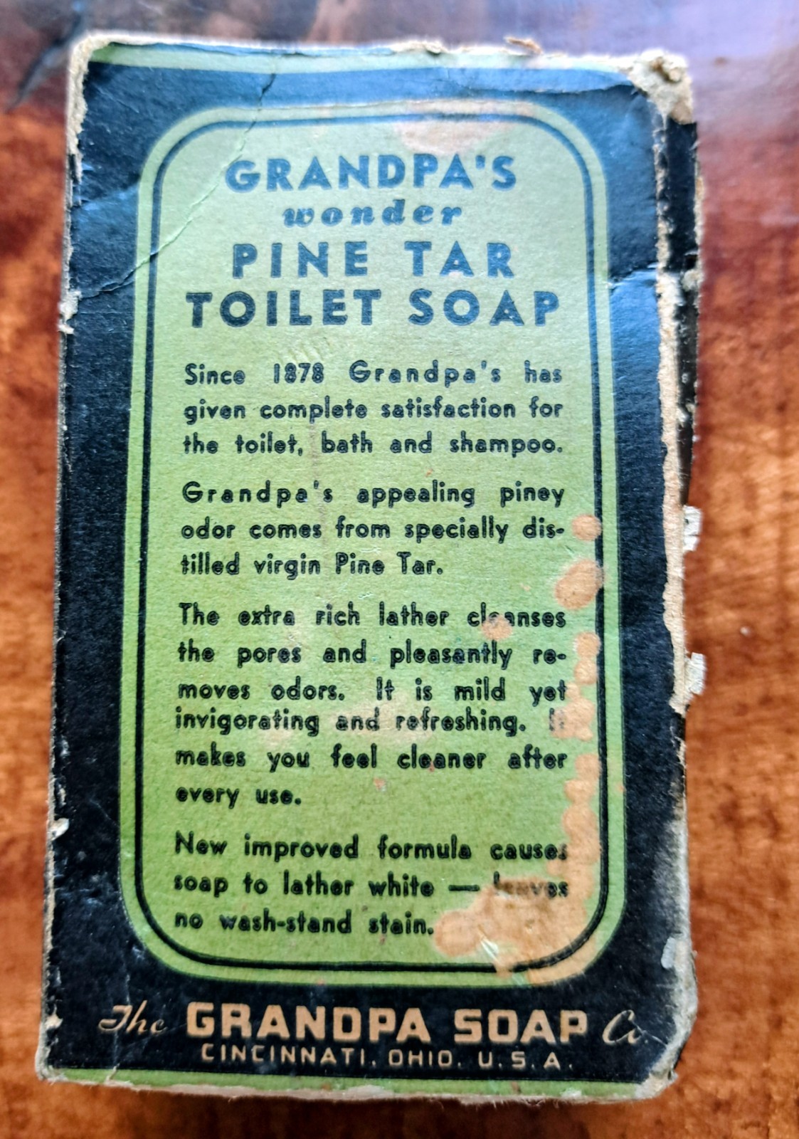 Grandpas Pine Tar Wonder Soap Original Box Vintage Toiletries