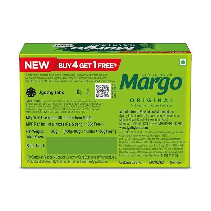 Margo Original Neem Soap 100g x 5 Pack Natural Neem & Vitamin E Moisturizing