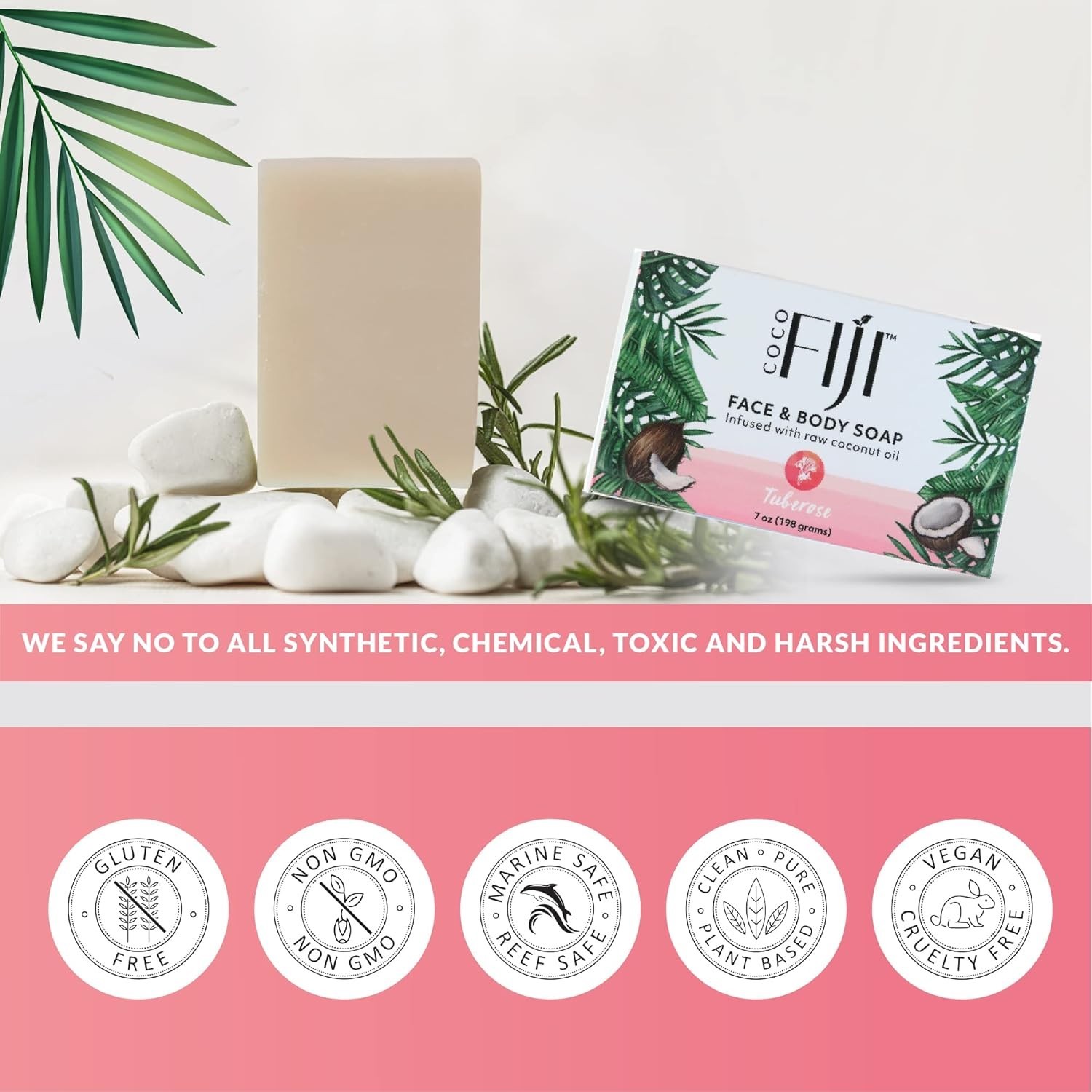 Coco Fiji, Coconut Oil Infused Soap, Bar 7oz (Tuberose, Pack of 2) COS080