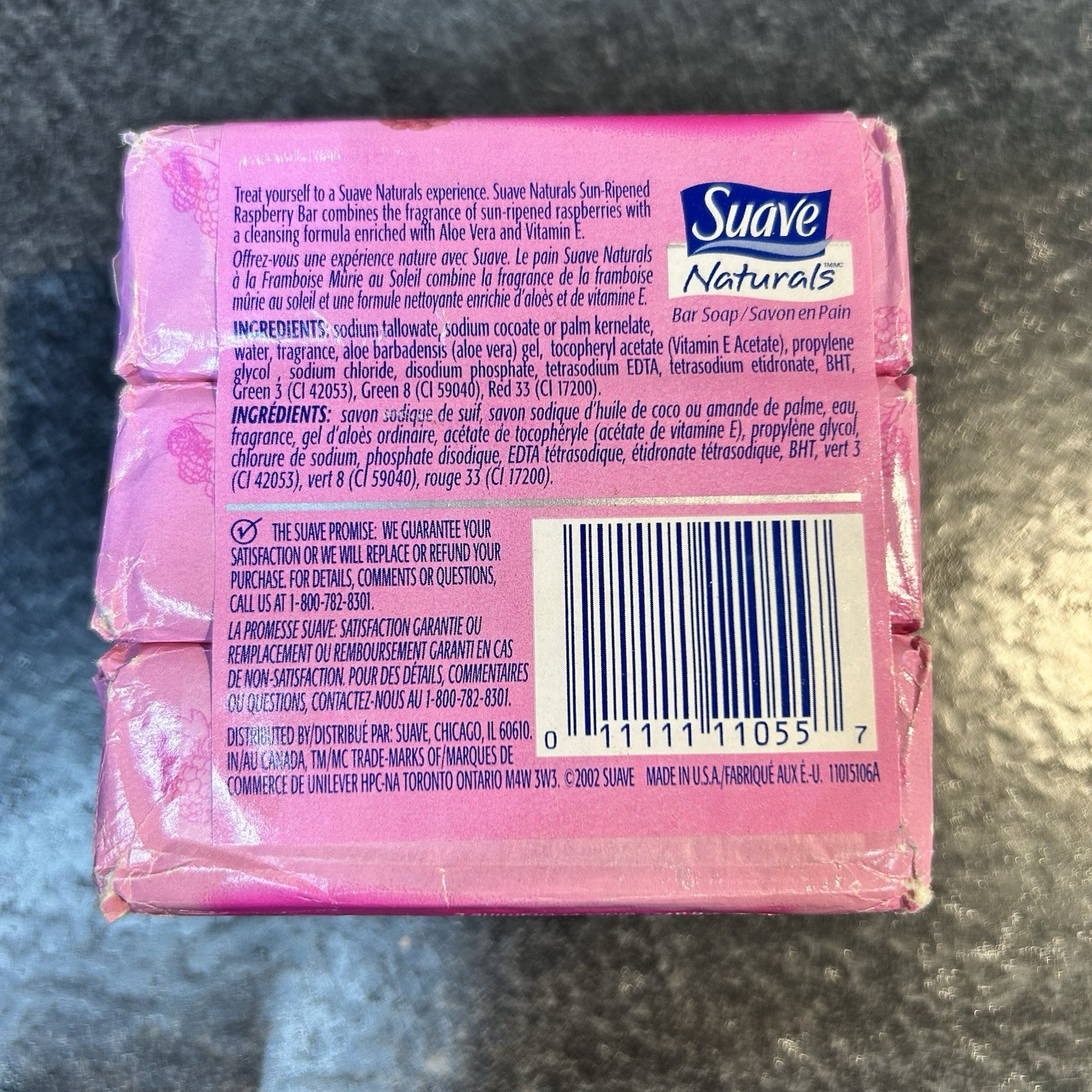 2002 Suave Naturals SUN RIPENED RASPBERRY Bar Soap 3- 4 oz Bars Discontinued