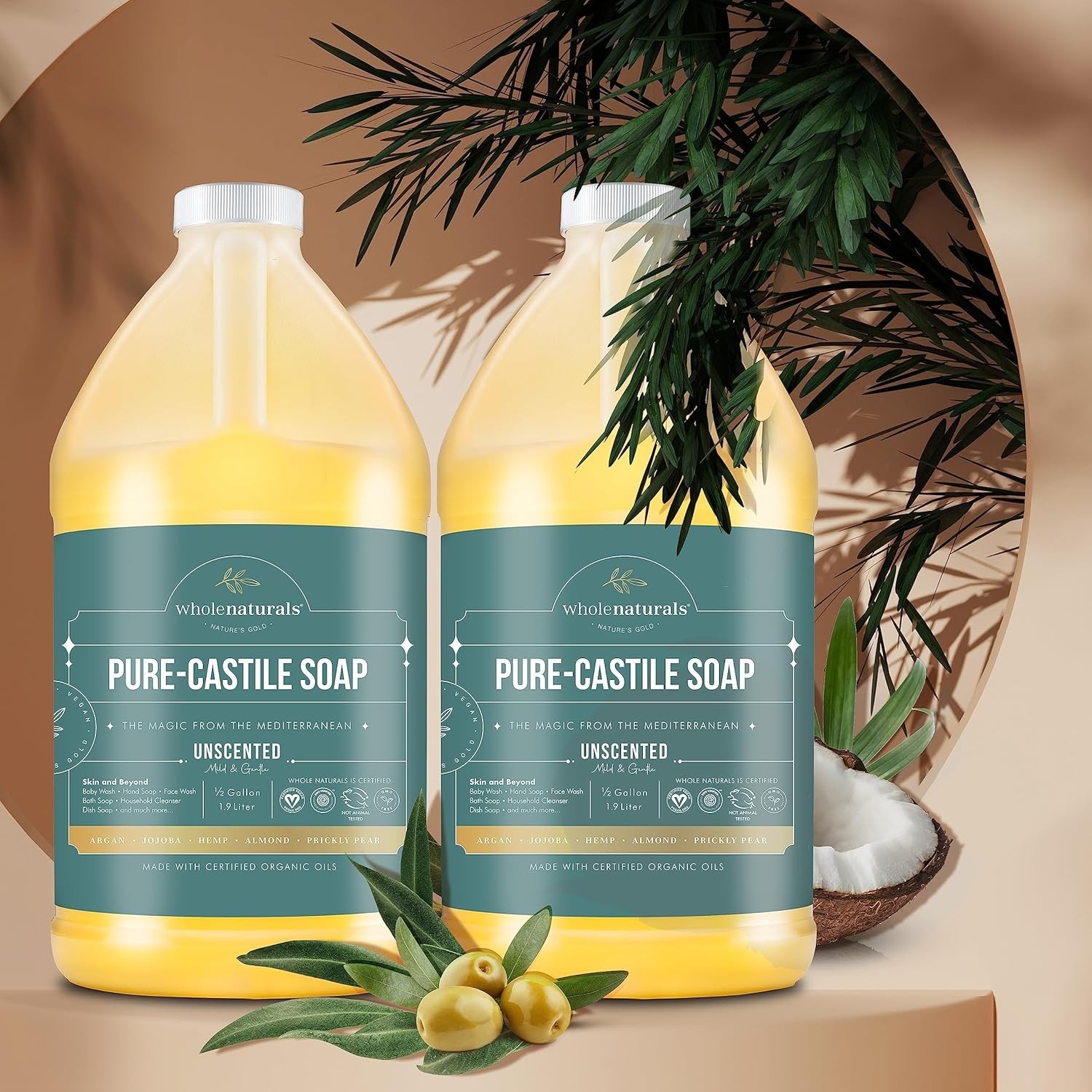 EWG Verified Castile Soap Liquid – Unscented, Certified Organic 1 Gallon Duo