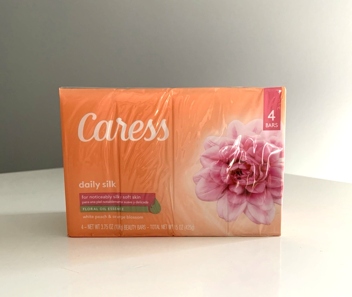 Caress Daily Silk Beauty Bar Soap White Peach & Orange Blossom 4 Bars Total