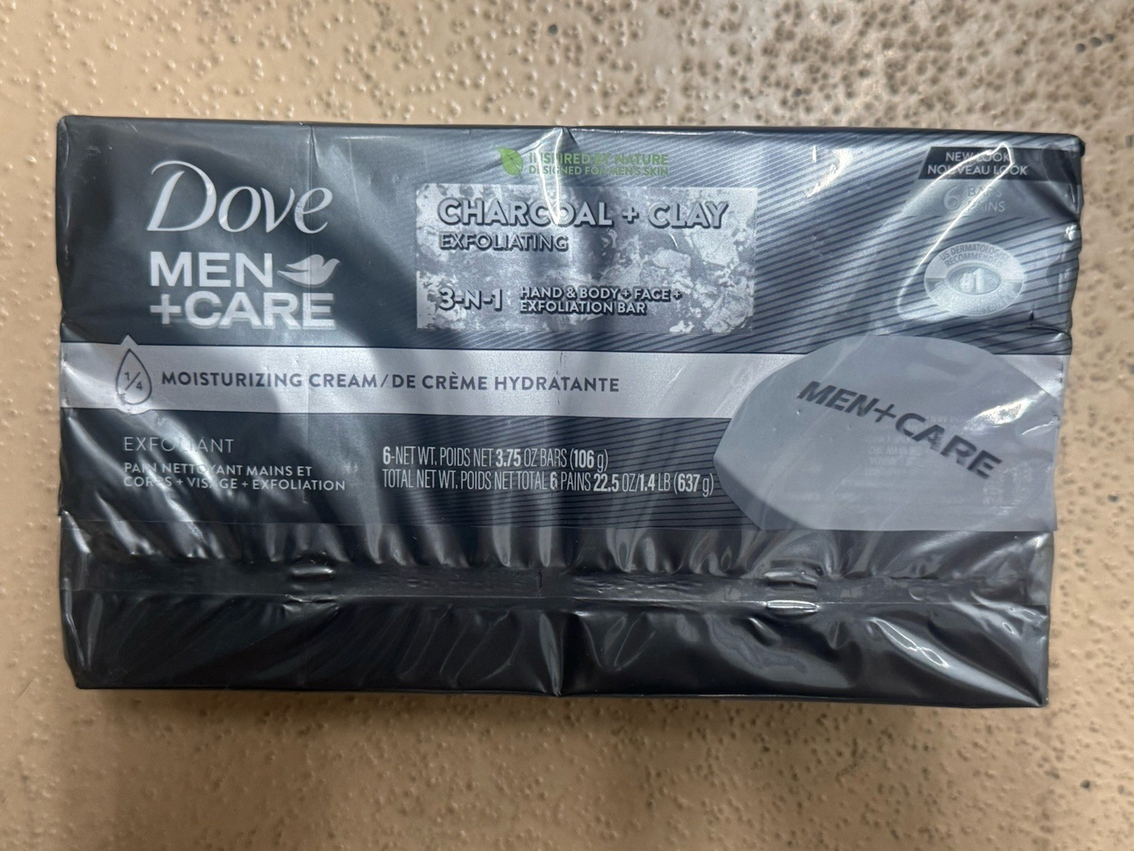 Dove Men+Care Exfoliating Beauty Bar Soap, Charcoal Clay, 3.75 oz, 6 Count