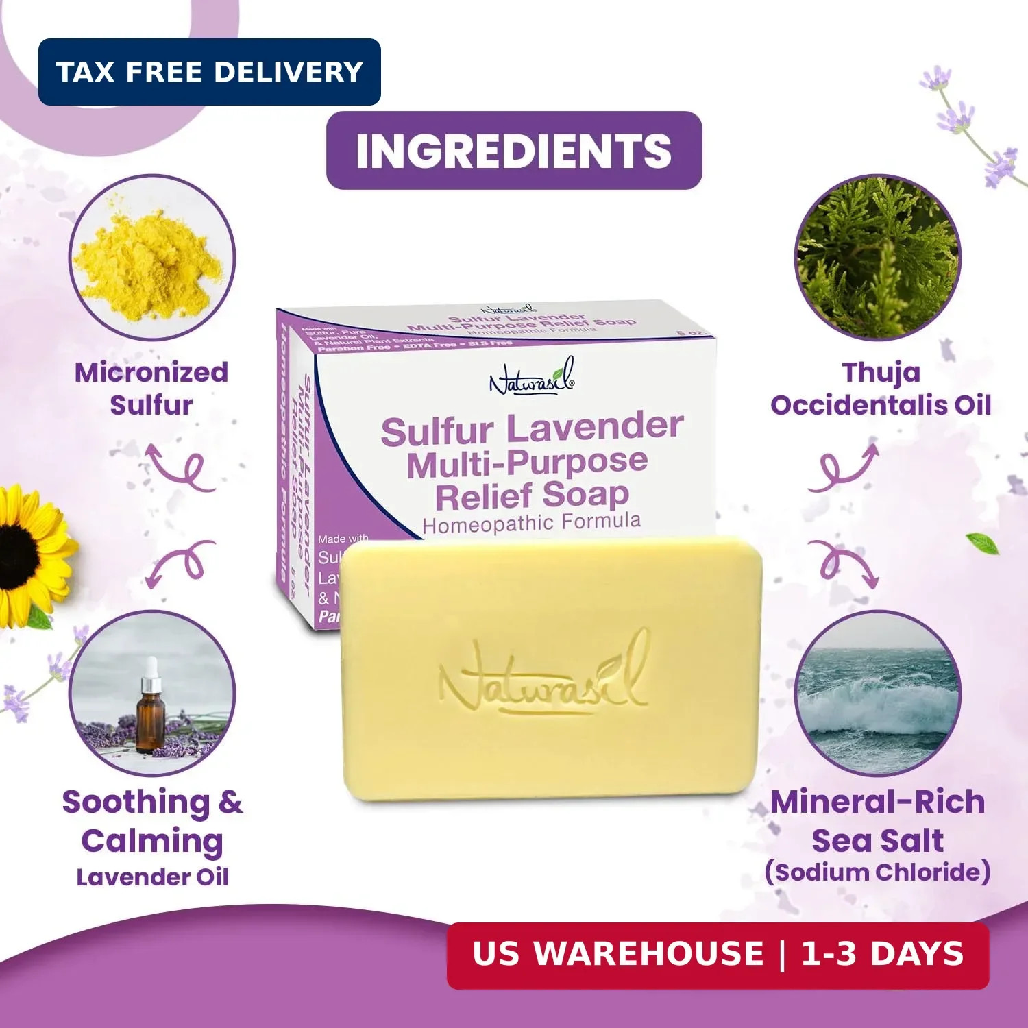 Naturasil Sulfur Soap Treatment w/Pure Lavender | Max-Strength Natural Relief fo