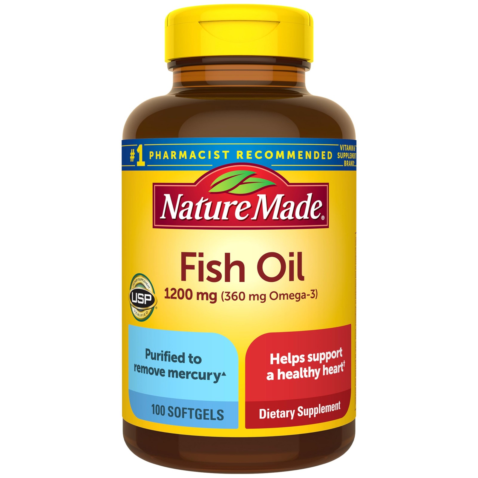 Fish Oil 1200mg, 100 Softgels, Omega 100 Count (Pack of 1), No Color