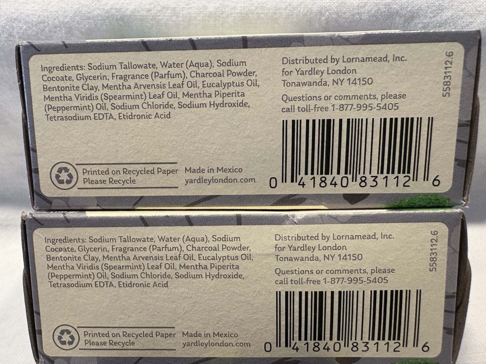 2 Yardley London Activated Charcoal Soap Bars W/Bentonite Clay 4 Oz Each NEW