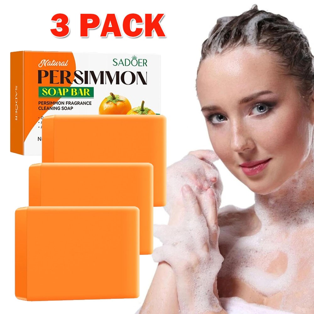 3Pcs Persimmon Soap Bar for Old People Smell, Natural Body Odor Control Bar Soap