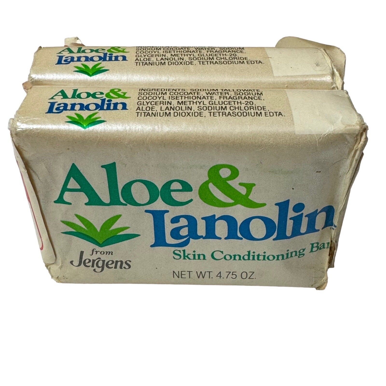 Vintage 2X Jergens Aloe & Lanolin Bar Soap 4.75 oz Made In USA 1984