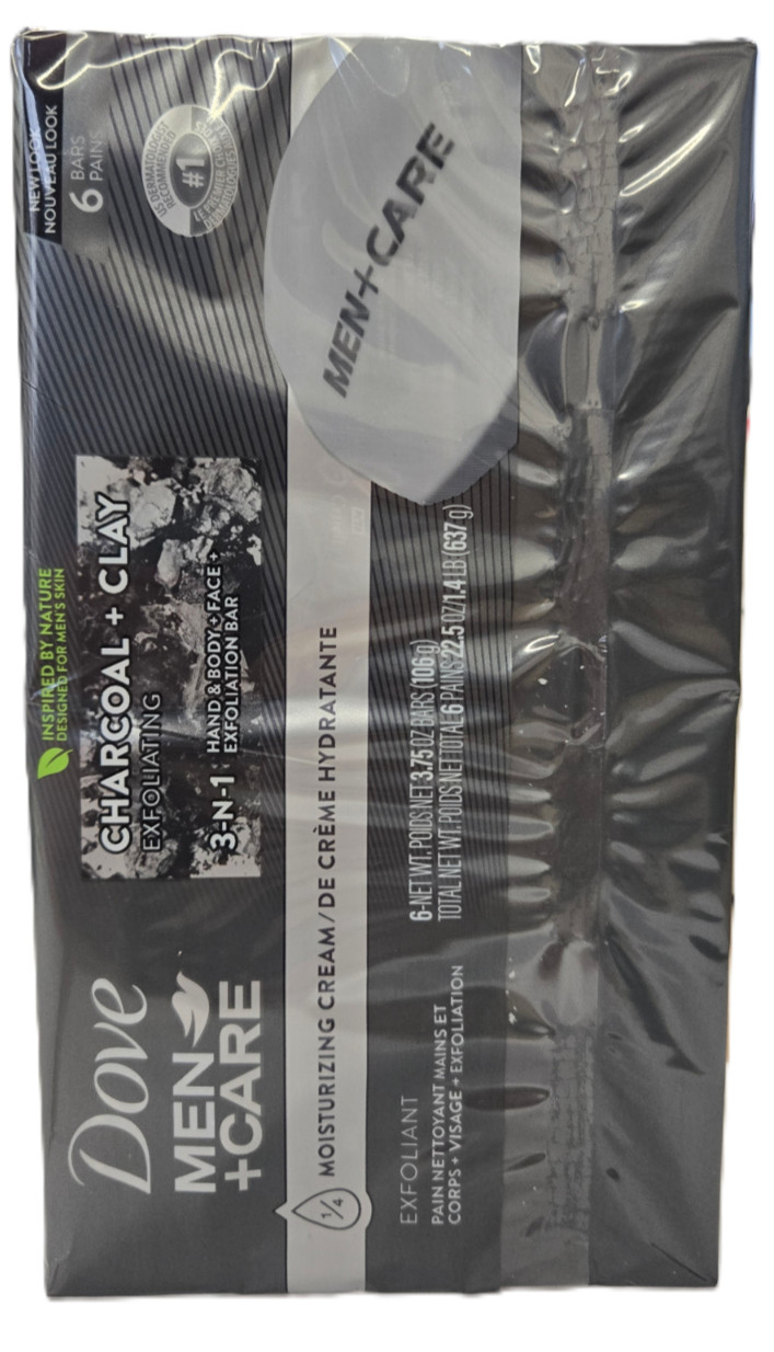 6 Pack Dove Men+Care Body + Face Bar Charcoal Clay Exfoliating Soap 3.75 oz