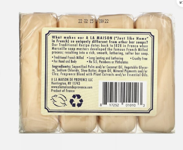 New A La Maison Hand & Body Bar Soap Lavender Flowers 4 Bar Pack 3.5oz Each