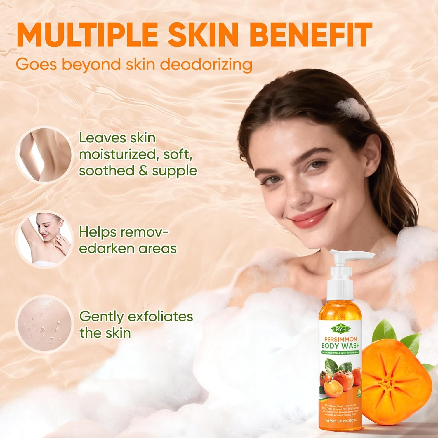 RYH Persimmon Body Wash for Body Odor Control – Natural Deodorant Soap