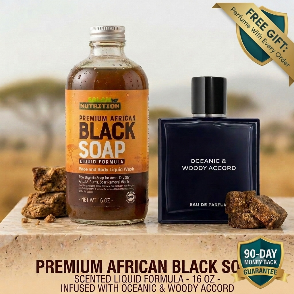 Blue Fragranc Black soap liquid from Ghana and made with spring water 16 oz pump