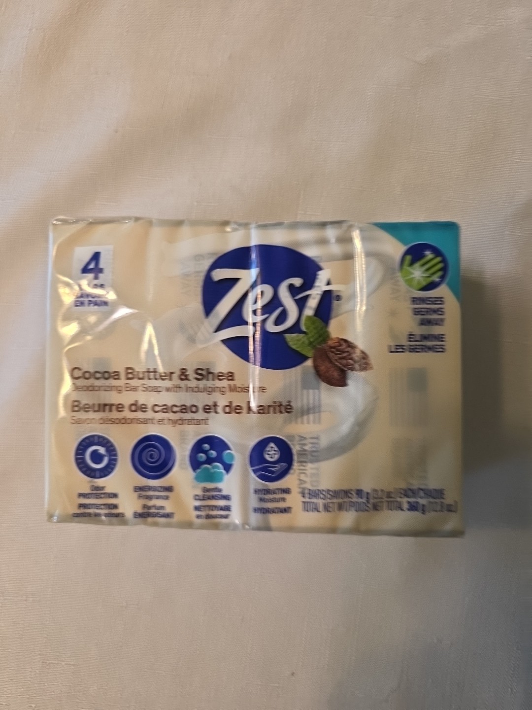 Lot Of 2 Zest Cocoa Butter & Shea Bar Soap, for All Skin Types, 4 oz, 8 Bars