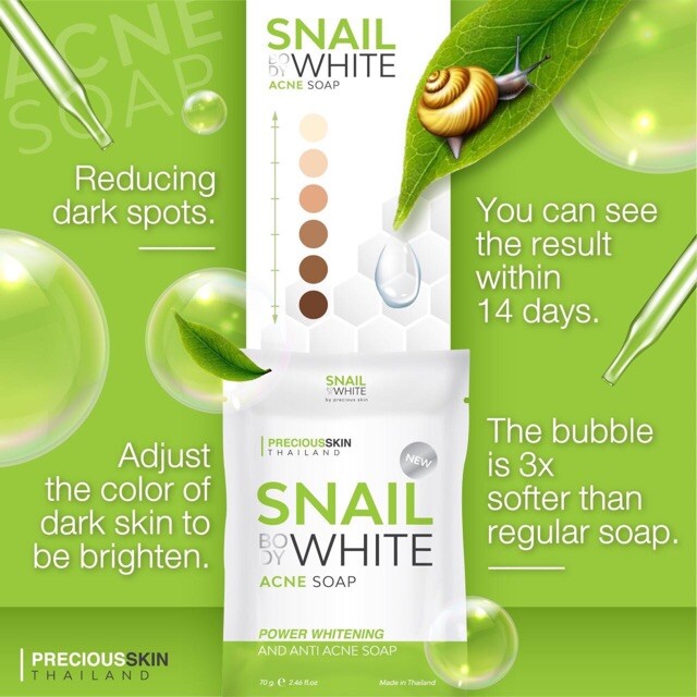 6 x Snail Body White Anti Acne Soap Whitening Skin Body & Face Reduce Acne 70g