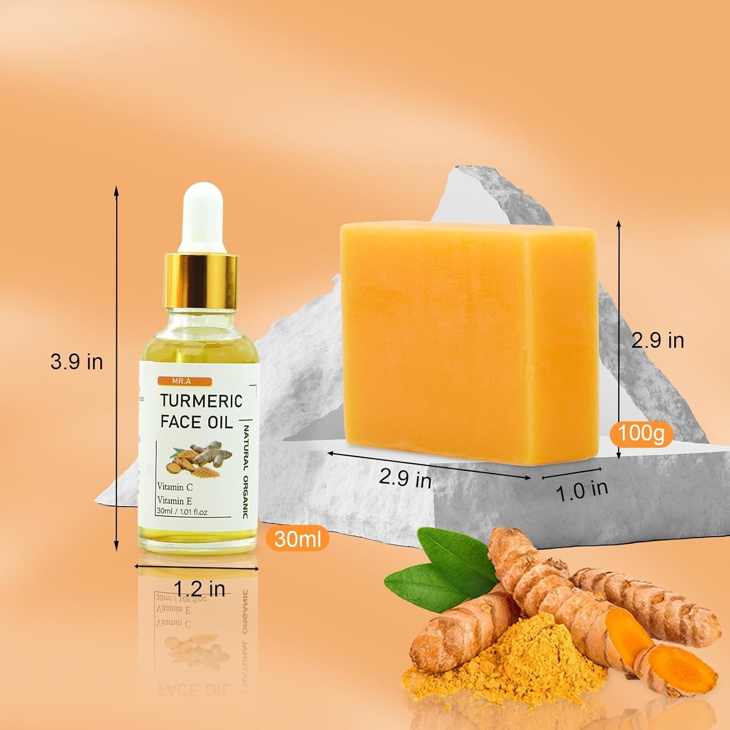 2PCS Jabon de Curcuma Rostro y Cuerpo Limpieza Natural Ilumina Unifica Tono Desv