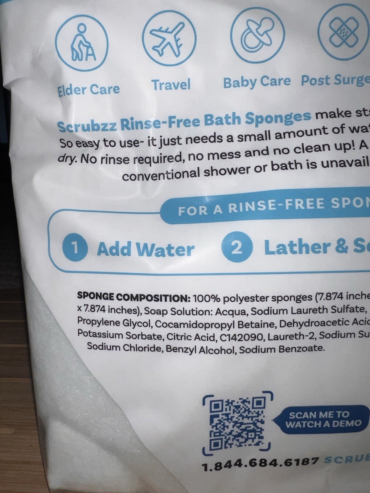 SCRUBZZ DISPOSABLE RINSE FREE TOTAL BODY BATH SPONGES 25 PACK – UNOPENED