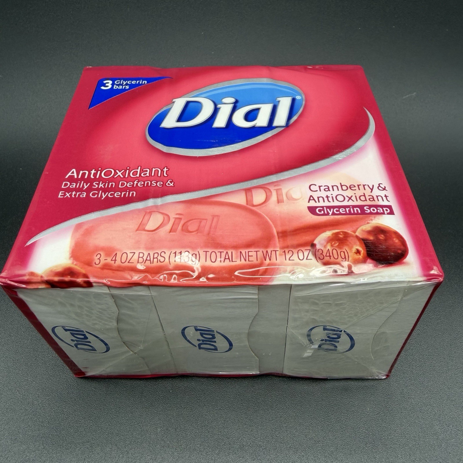 Dial Cranberry & Antioxidant Glycerin Soap 3 Bars 4oz Sealed NEW Old Stock NLA