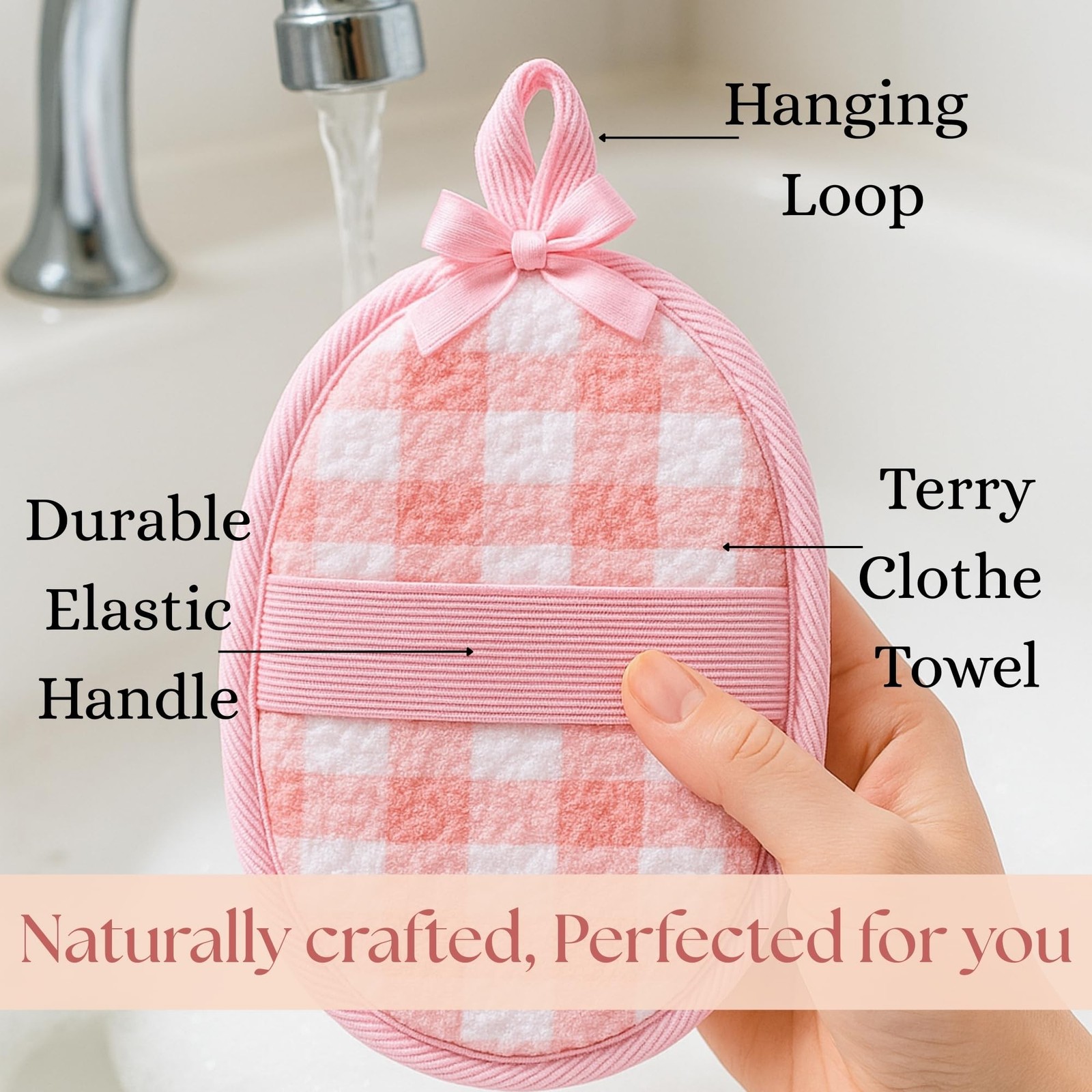 SERRENTO Loofah Women Body Scrub – Luffa Bath Pads, Pink & Beige, 2 Count