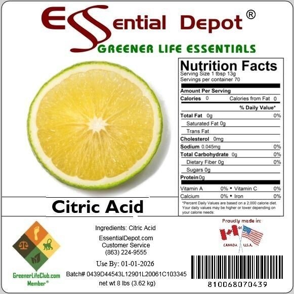 Citric Acid Powder – USA, non GMO – 8lb – Greener Life Club Box