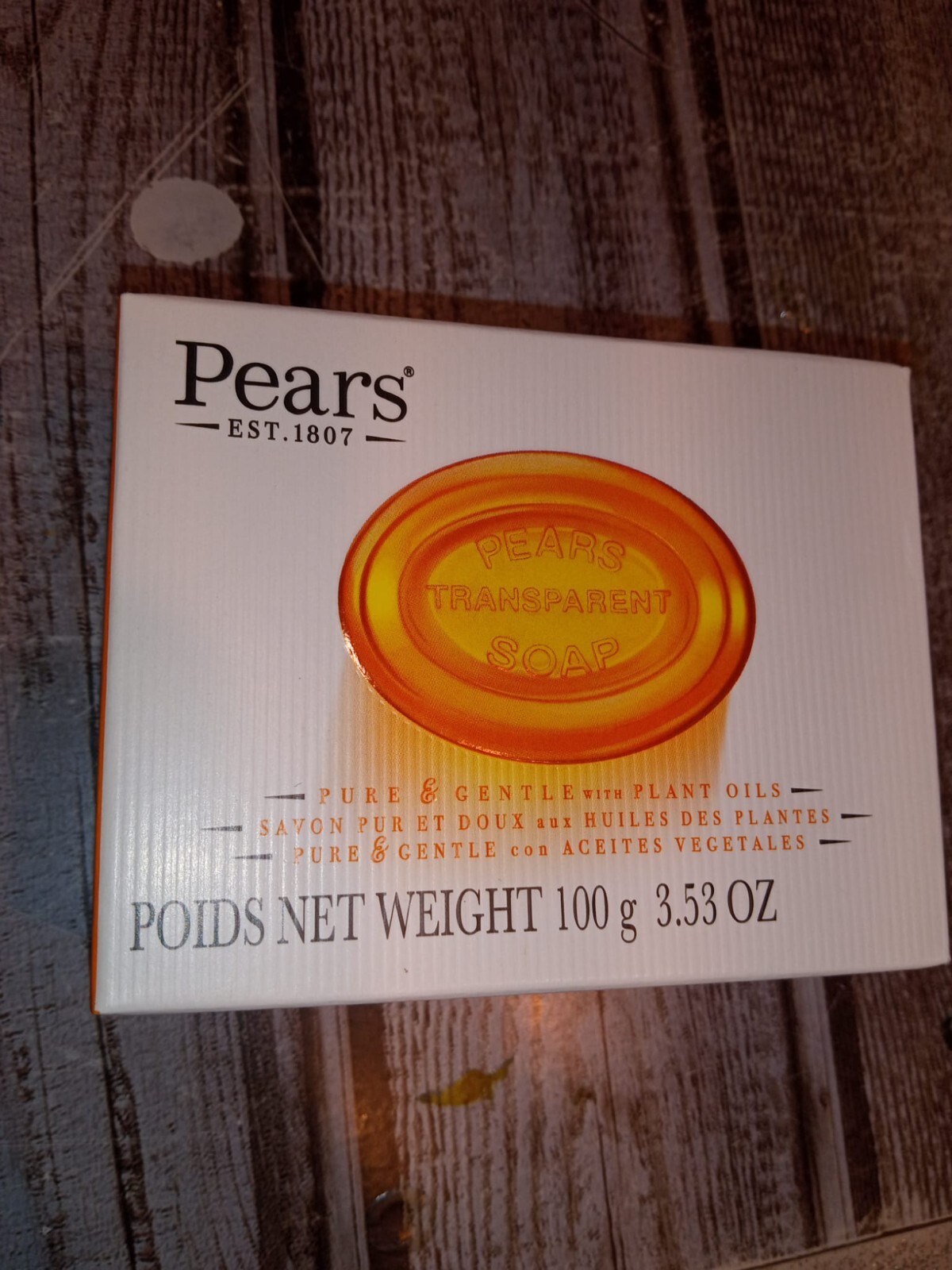 Pears Pure & Gentle Care Transparent Bar Soap Plant Oils Original Amber 3.5oz