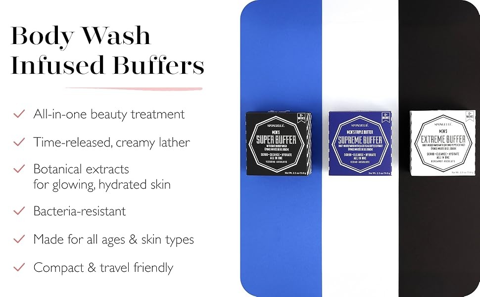 Spongellé Men’s Super Buffer, Verbena Absolute | 20+ Washes | Body Wash Infused