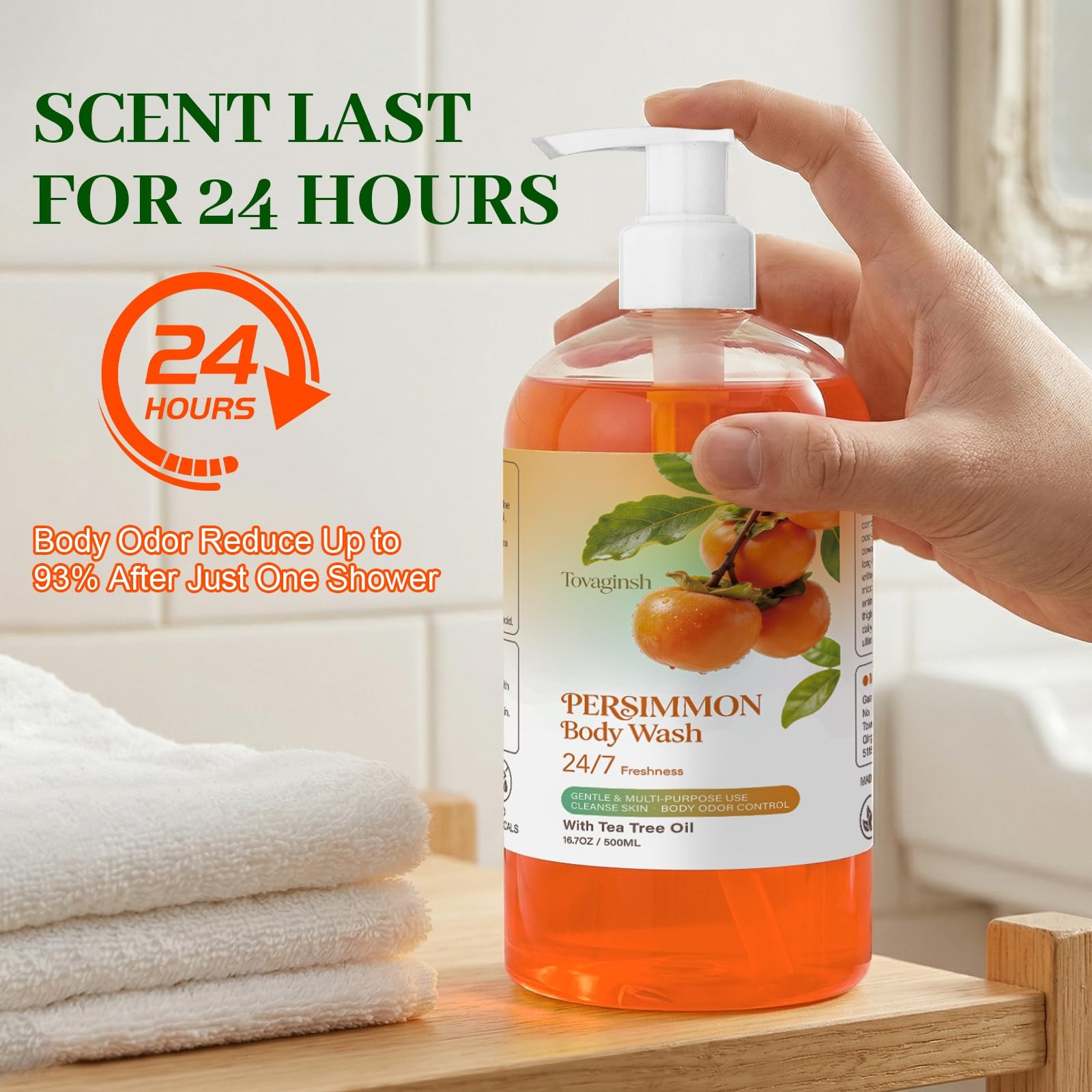 tovaginsh 16.7 Fl Oz Persimmon Body Wash for (Pack of 1), orange