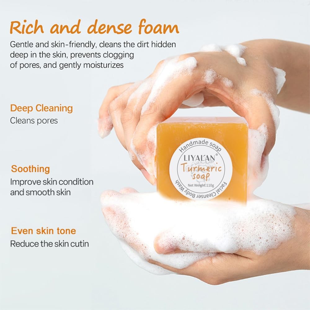 LIYALAN Turmeric Soap Bar for Face Body Smooth Skin,Deep Cleansing, Natural Vega