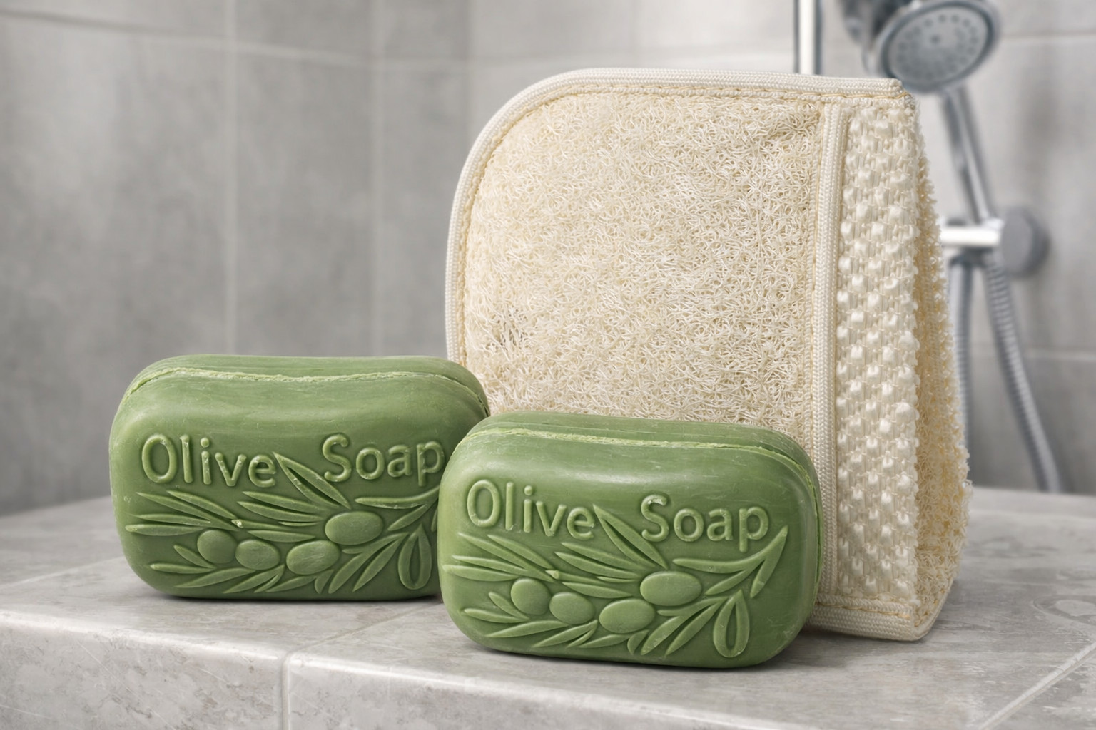 Virgin Olive Oil Soap 100% Natural Ingredients (set of 2) and Loofah 5.5 OZ ea