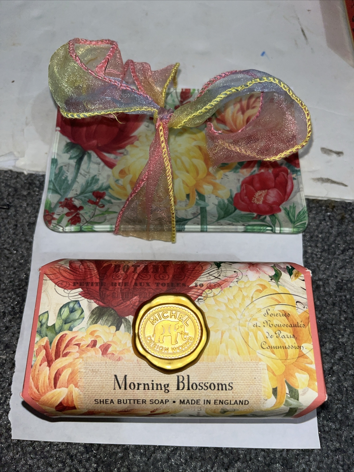 Michel desion works Morning Blossoms shea butter soap With Soap Dish