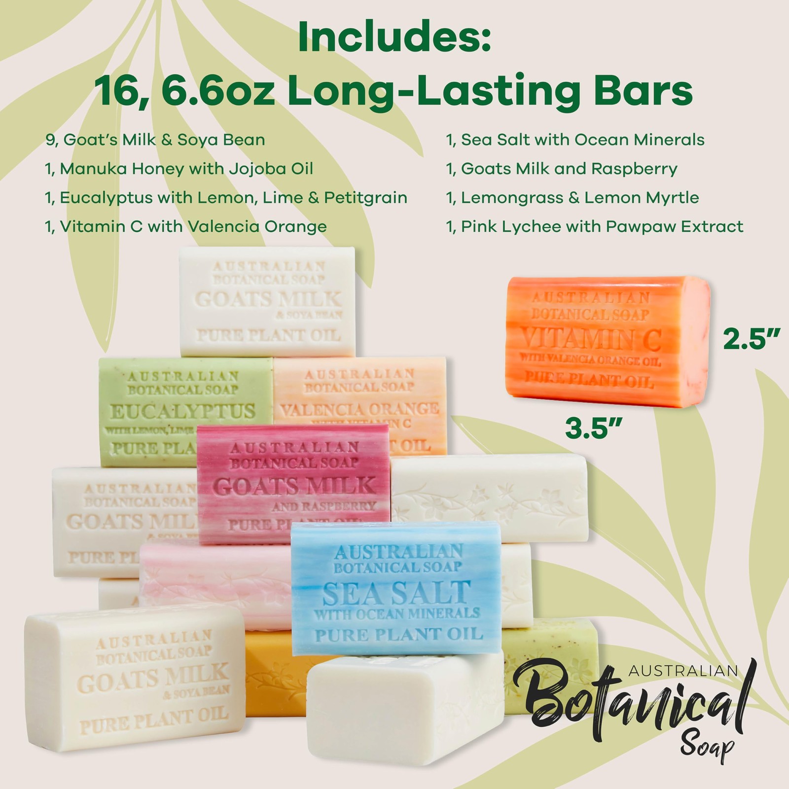 Australian Botanical Soap 16-Bar Set, 6.6 Ounce (Pack of 16), Multicolor