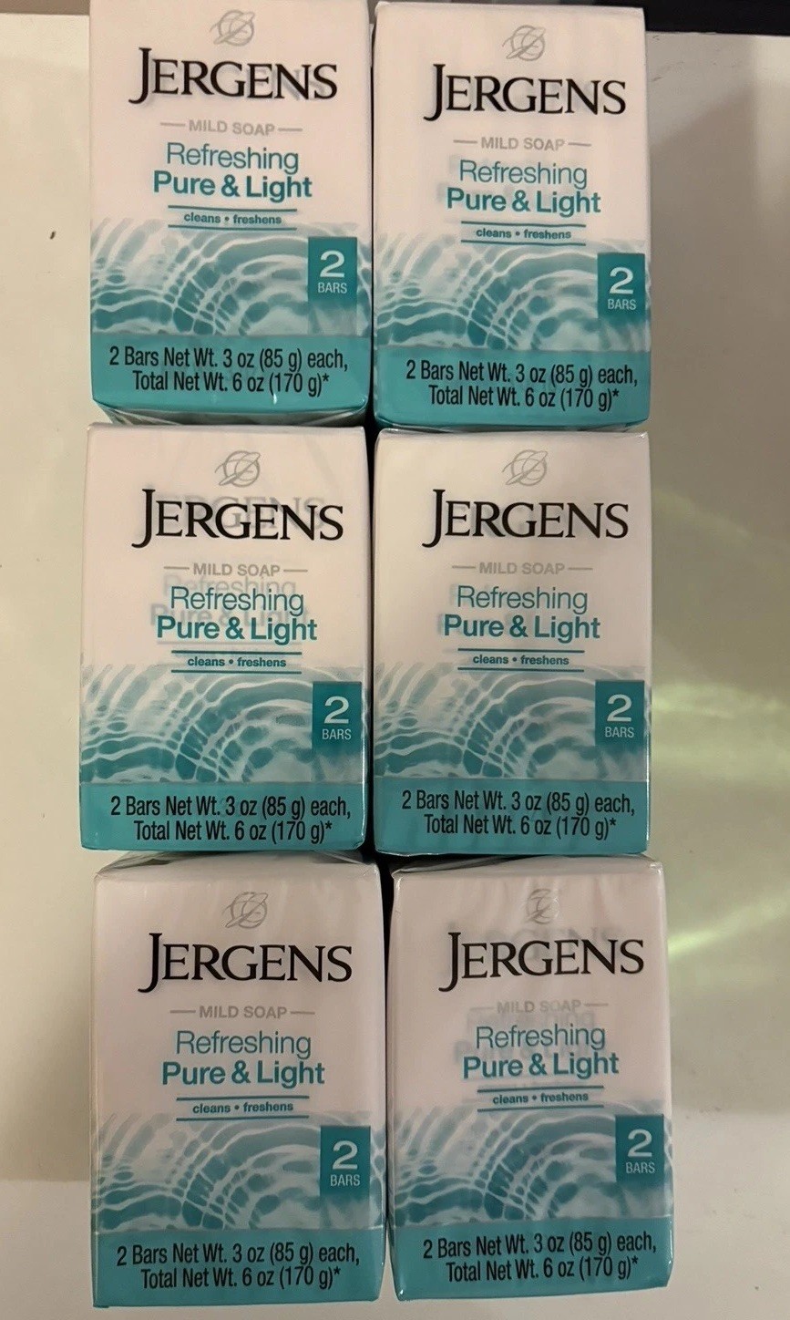 Jergens Mild Soap, Refreshing Pure And Light. 6 Pack, 12 Bars 3 Oz ea. New