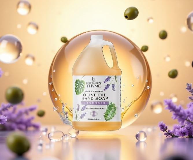 Brittanie’s Pure Organic Castile Liquid Olive Oil Soap Refill, Lavender 1 Gallon