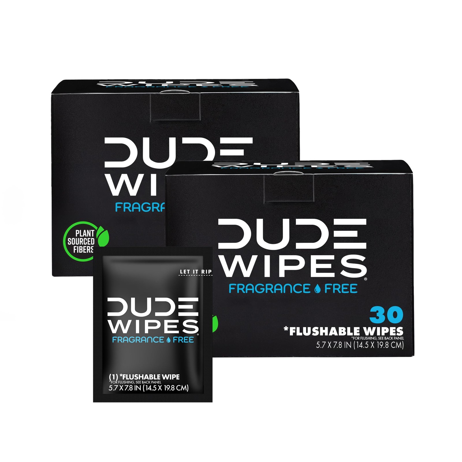 DUDE Wipes – On-The-Go Flushable – 2 Pack, 30 Count (Pack of 2), Black