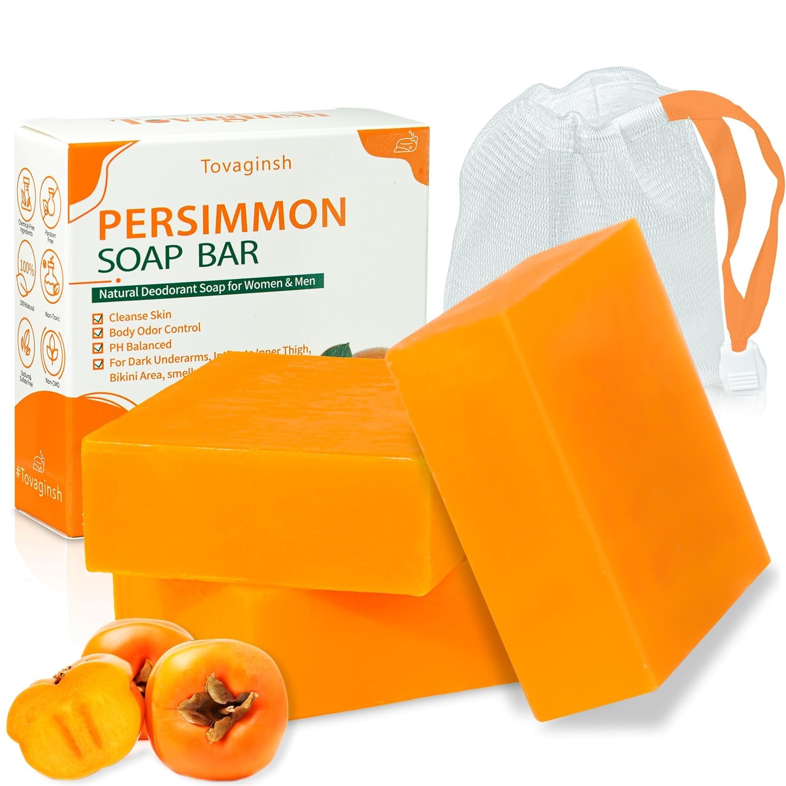 tovaginsh 3Pack Natural Persimmon Soap Bar for Body 3.53 Ounce (Pack of 3)