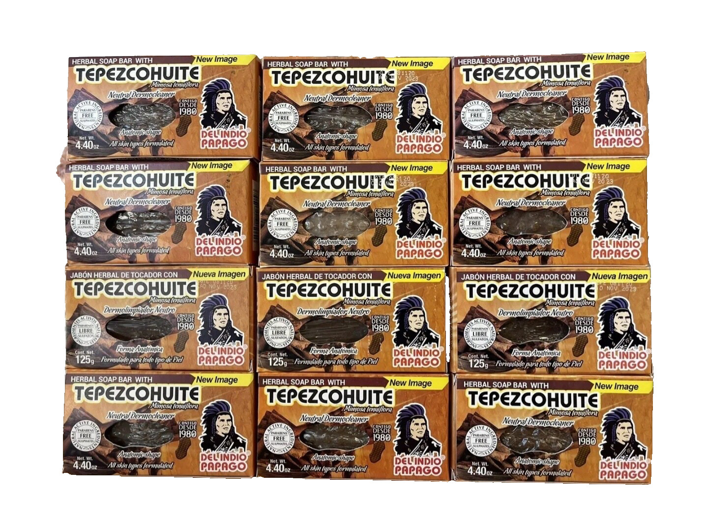12 Pack DEL INDIO PAPAGO Herbal Soap Bar with TEPEZCOHUITE 4oz each