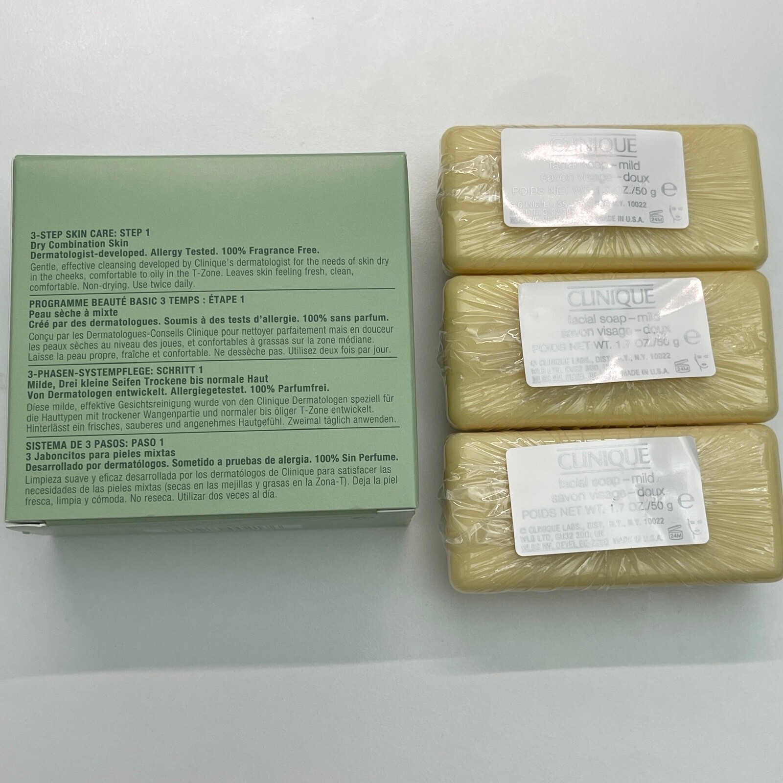 NEW BOXED Clinique 3 Little Bar Soap Mild For Skin Type 2 Dry Combination RARE