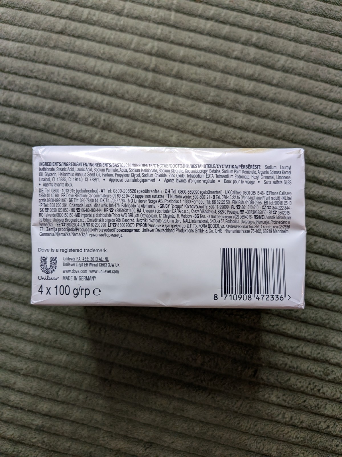 Dove NOURISHING Cream Beauty Bar Soap Moroccan Argan Oil 4 Pack 100g