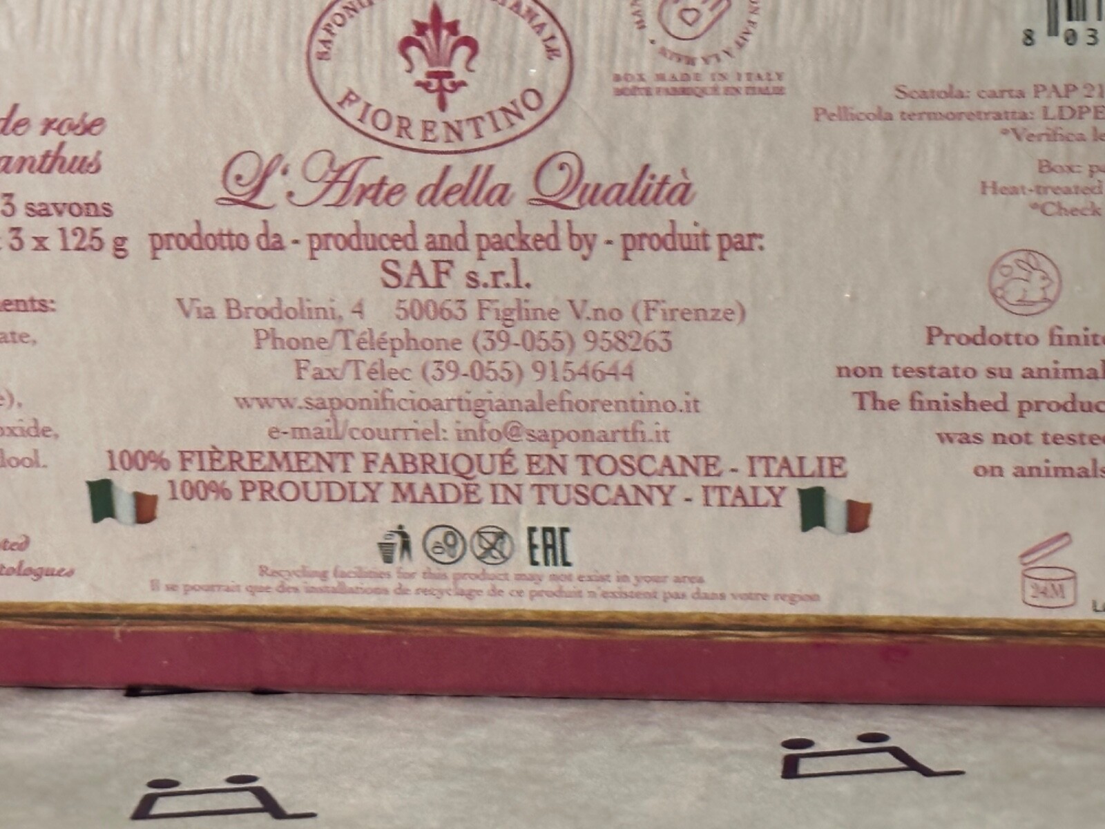 SAPONIFICIO Made in TUSCANY ROSEWOOD & OSMANTHUS LUXURY SOAPS 3 x 4.40 oz