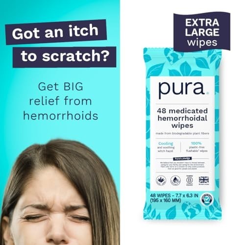 XL Flushable Hemorrhoid Wipes, 2 Packs of 48 (96 Wipes), Extra Large Medicated W