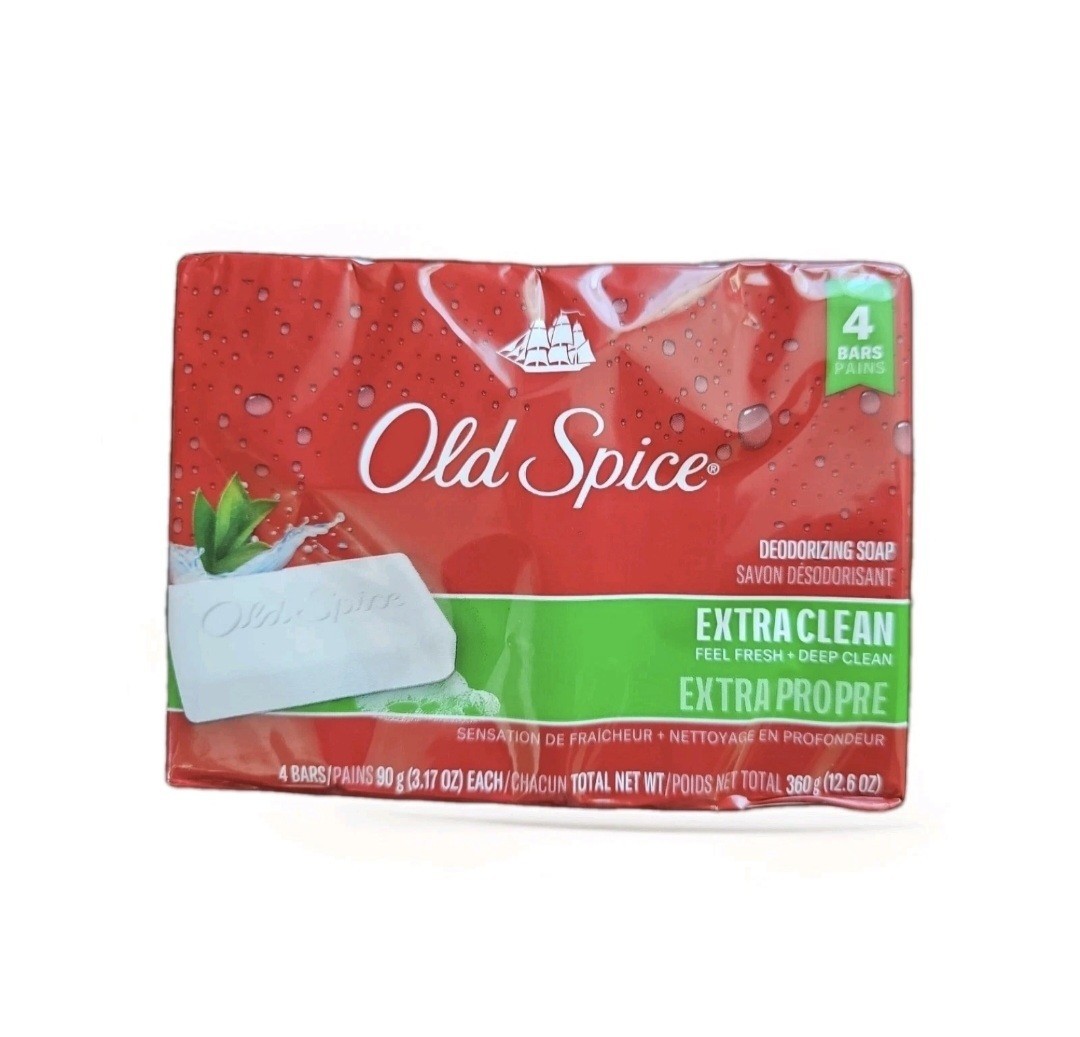 💚 OLD SPICE 💚 (4-BARS) 3.17 Oz 💚🫧•EXTRA CLEAN•🫧💚 Deodorizing Bar Soap 🫧.